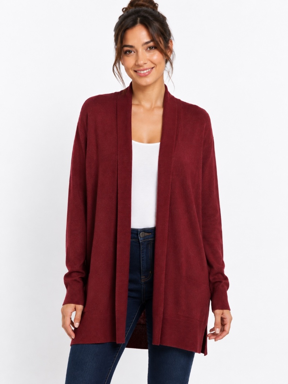 Market Spruce Burgundy Mock Neck Hi-Low Hem Sweater Large